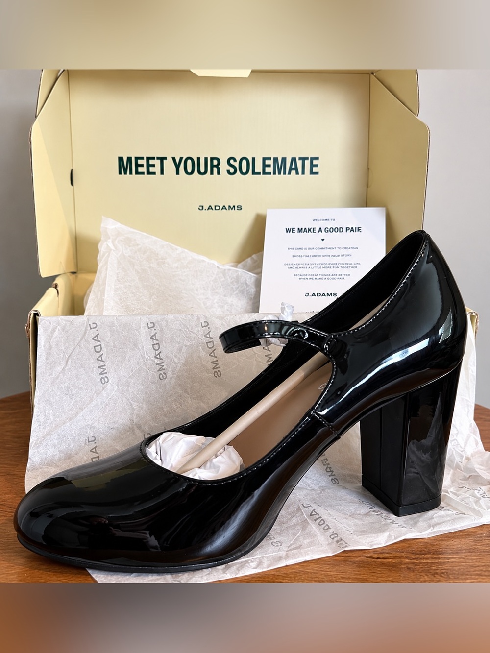 J. Adams Skippy Black Patent Mary Jane Block Heel Pumps Size 10